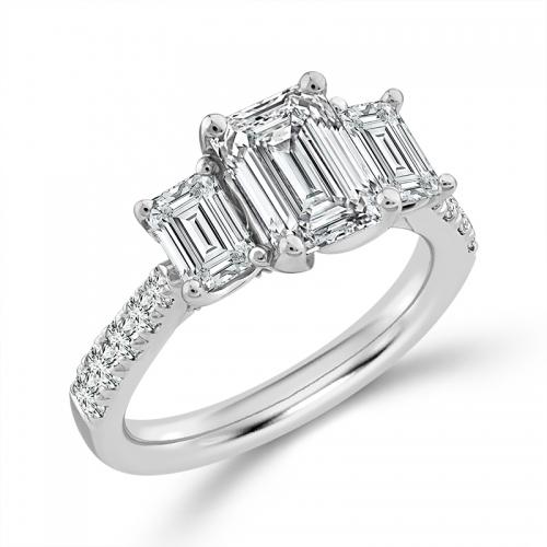 Novello Lab-grown Diamonds Emerald-cut Bridal Ring - 3.11 Ct. T.w. in 14K White Gold (IGI-certified Diamonds)