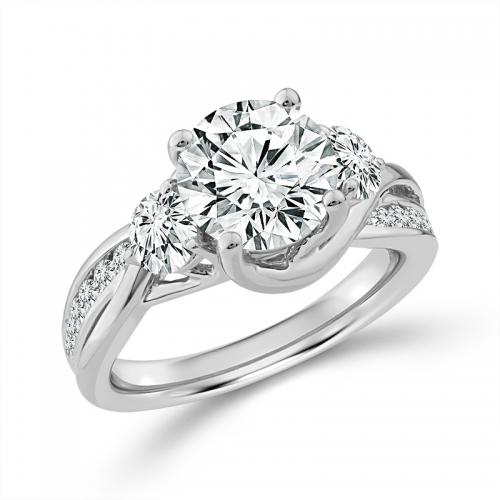 Novello Lab-grown Diamonds Round Bridal Ring - 2.85 Ct. T.w. in 14K White Gold (IGI-certified Diamonds)