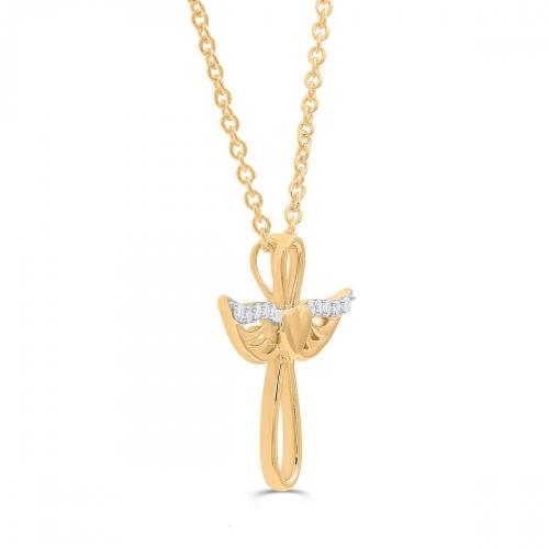 Love Spell® Lab-grown Diamonds Angel Wing With Heart Cross Pendant - 0.10 Ct. T.w.