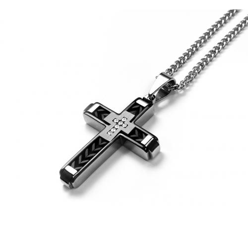 Link N Lock® White Cubic Zirconia Stainless Steel Cross Pendant With 24 Inch Curb Chain