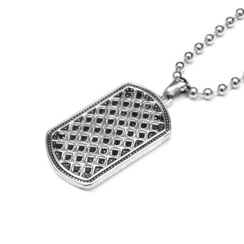 Link N Lock® Black Cubic Zirconia Stainless Steel Dog Tag Pendant With 19.6 Inch Bead Chain