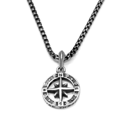 Link N Lock® Stainless Steel Compass Pendant With 24 Inch Round Box Chain