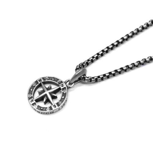 Link N Lock® Stainless Steel Compass Pendant With 24 Inch Round Box Chain