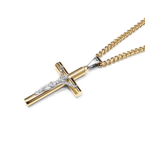 Link N Lock® Stainless Steel Jesus And Cross Pendant With 24 Inch Curb Chain