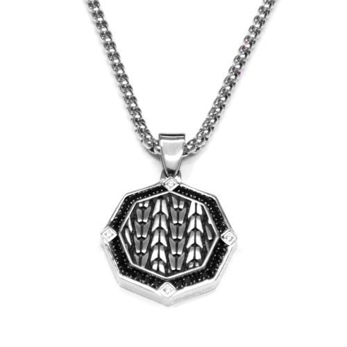 Link N Lock® Black Cubic Zirconia Octagonal Medallion Pendant With 24 Inch Round Box Chain