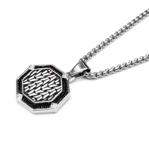 Link N Lock® Black Cubic Zirconia Octagonal Medallion Pendant With 24 Inch Round Box Chain