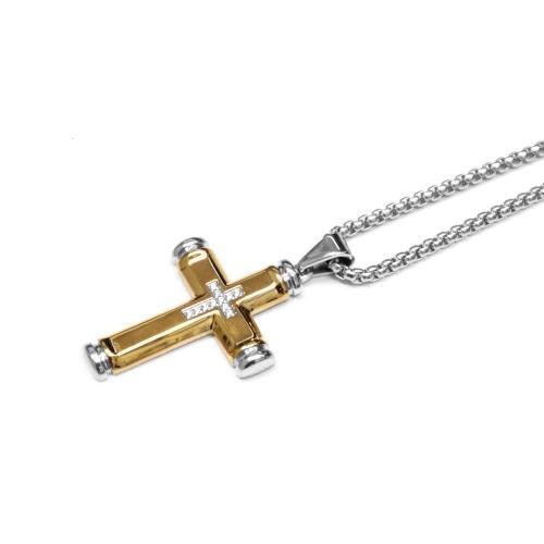 Link N Lock® White Cubic Zirconia Cross Pendant With 24 Inch Round Box Chain