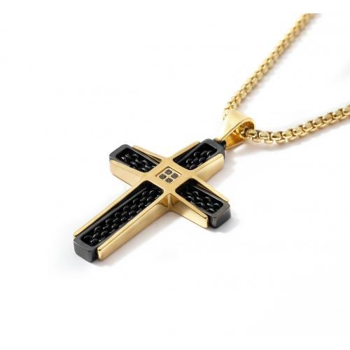 Link N Lock® Black Cubic Zirconia Stainless Steel Cross Pendant With 24 Inch Round Box Chian