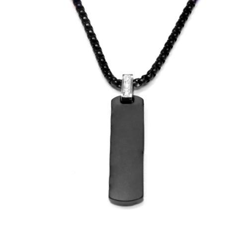 Link N Lock® White Cubic Zirconia Stainless Steel Dog Tag Pendant With 23.6 Inch Round Box Chain