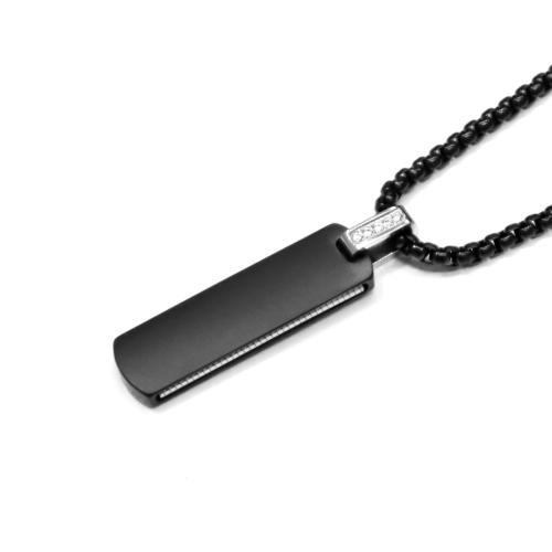 Link N Lock® White Cubic Zirconia Stainless Steel Dog Tag Pendant With 23.6 Inch Round Box Chain