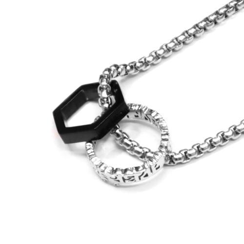 Link N Lock® Octagon And Textured Rings Pendant With 22.6 Inch Round Box Chain