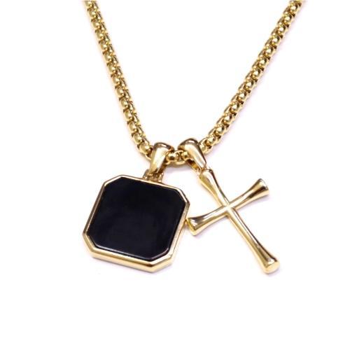 Link N Lock® Black Acrylic Octagon and Cross Pendant with 24 inch Round Box Chain