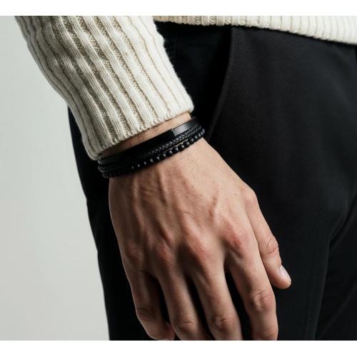 Link N Lock® Triple Band Leather Bracelet - Beads, Braid, Flat Bands - 8.5 Inches