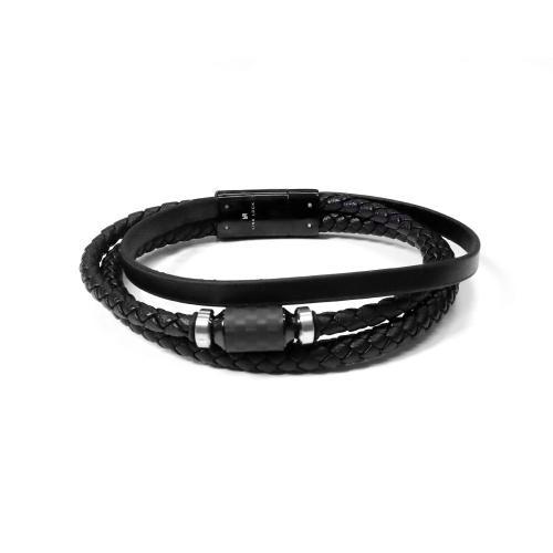Link N Lock® Triple Band Leather Bracelet With Single Bead - Braided And Flat Bands - 8.5 Inches