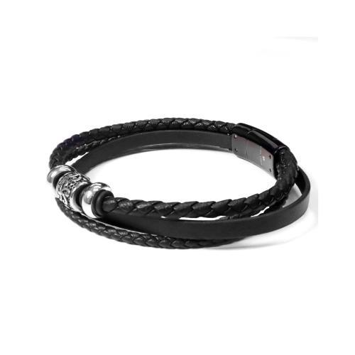 Link N Lock® Braided 3-band Leather Bracelet With Beads - 8.5 Inches