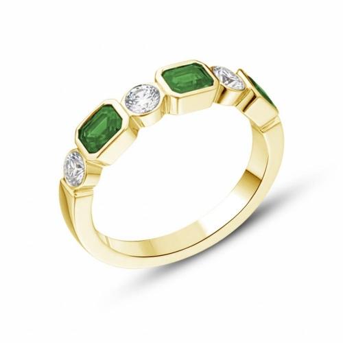 Aanika V. 3-emeralds Diamond Band - 0.50 Ct. T.w.