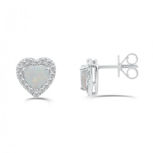 Love Spell® Lab-grown Diamonds And Opal Heart-shaped Studs - 0.25 Ct. T.w.