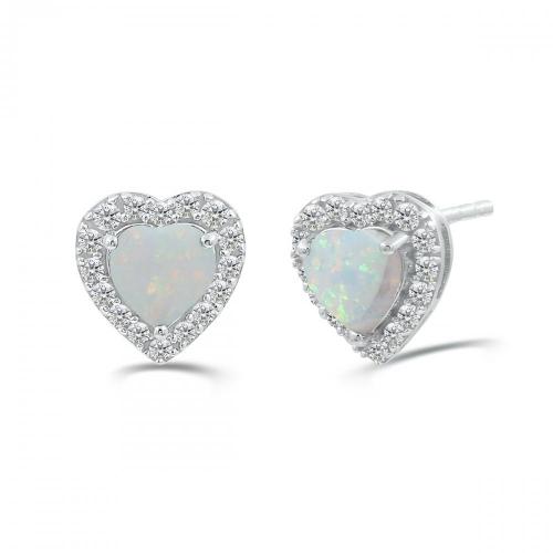 Love Spell® Lab-grown Diamonds And Opal Heart-shaped Studs - 0.25 Ct. T.w.