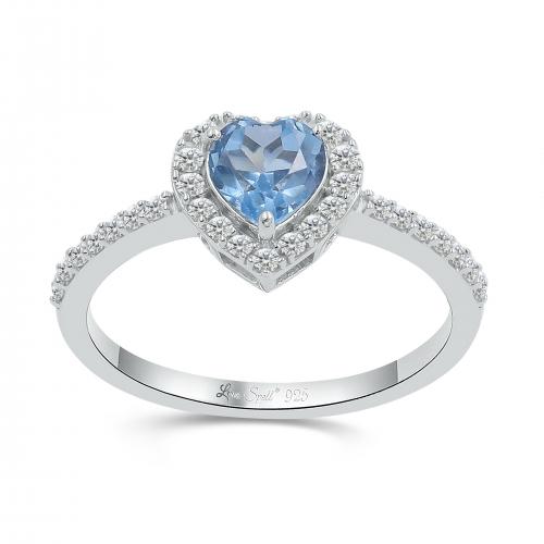 Love Spell® Lab-grown Diamonds And Blue Topaz Heart-shaped Ring - 0.25 Ct. T.w.