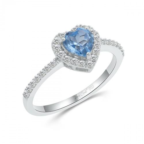 Love Spell® Lab-grown Diamonds And Blue Topaz Heart-shaped Ring - 0.25 Ct. T.w.