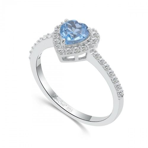 Love Spell® Lab-grown Diamonds And Blue Topaz Heart-shaped Ring - 0.25 Ct. T.w.