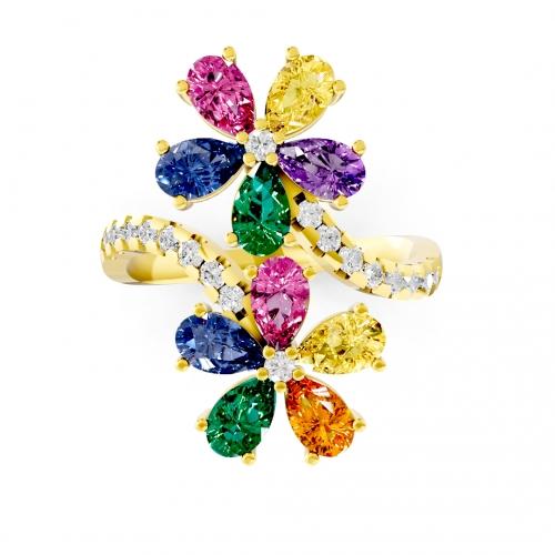 Aanika V. Multicolor Stones Flower Ring - 2.50 Ct. T.w.