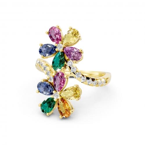 Aanika V. Multicolor Stones Flower Ring - 2.50 Ct. T.w.