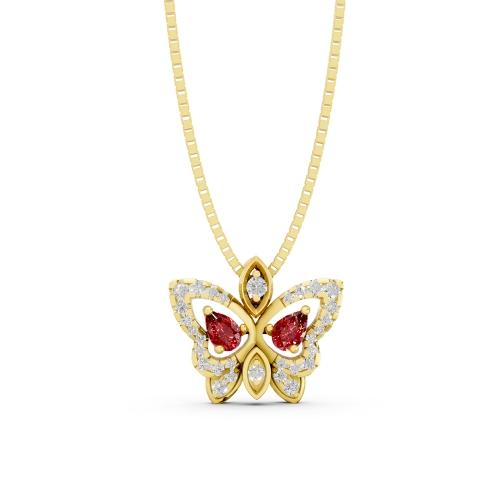 Aanika V. Ruby Diamond Butterfly Pendant-0.20 Ct. T.w.