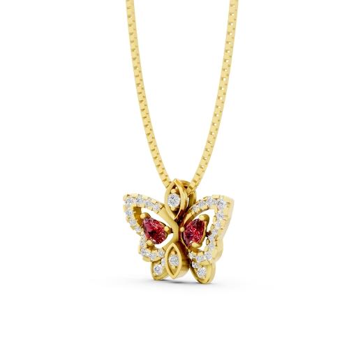Aanika V. Ruby Diamond Butterfly Pendant-0.20 Ct. T.w.