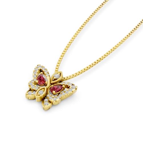 Aanika V. Ruby Diamond Butterfly Pendant-0.20 Ct. T.w.