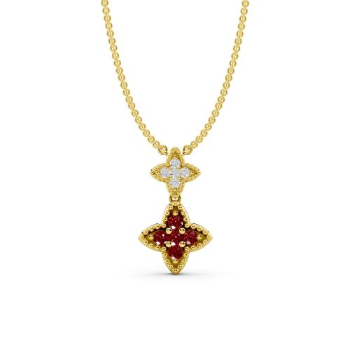 Aanika V. Ruby Diamond Flower Necklace-0.10 Ct. T.w.