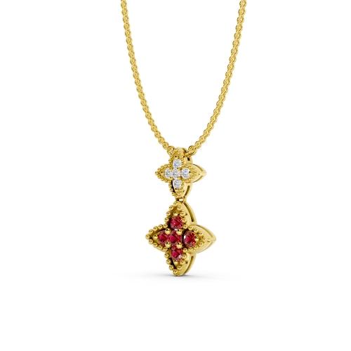 Aanika V. Ruby Diamond Flower Necklace-0.10 Ct. T.w.