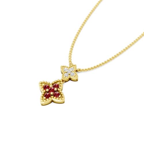 Aanika V. Ruby Diamond Flower Necklace-0.10 Ct. T.w.