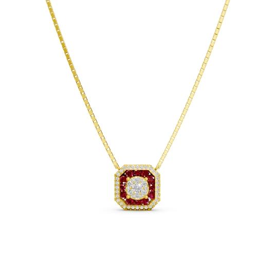 Aanika V. Ruby Diamond Halo Necklace-0.30 Ct. T.w.