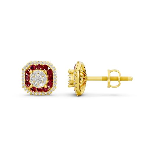 Aanika V. Ruby Diamond Halo Studs Earrings-0.60 Ct. T.w.