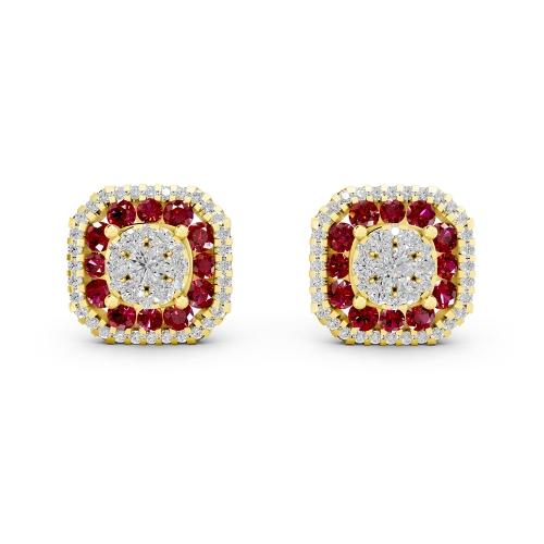 Aanika V. Ruby Diamond Halo Studs Earrings-0.60 Ct. T.w.