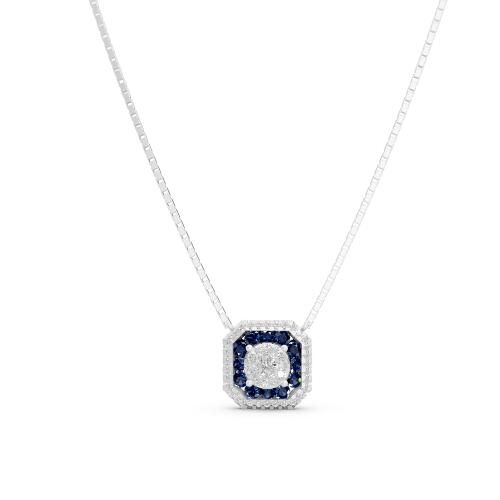 Aanika V. B. Sapphire  Diamond Halo Necklace-0.30 Ct. T.w.