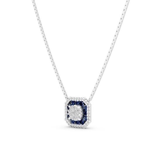 Aanika V. B. Sapphire  Diamond Halo Necklace-0.30 Ct. T.w.