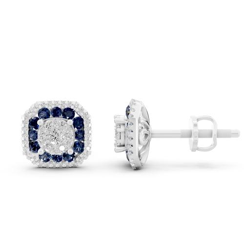 Aanika V. B. Sapphire Diamond Halo Studs Earrings0.60 Ct. T.w.