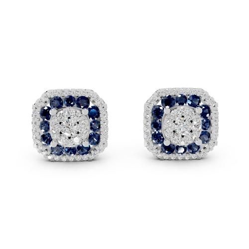 Aanika V. B. Sapphire Diamond Halo Studs Earrings0.60 Ct. T.w.
