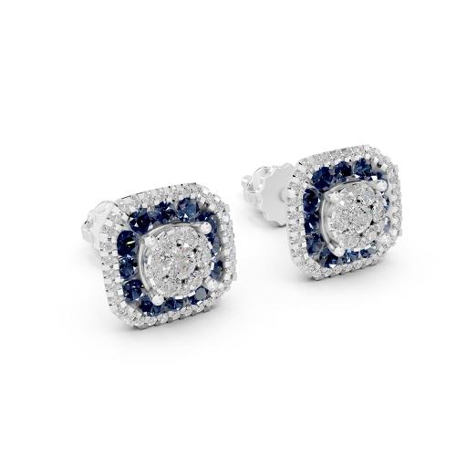 Aanika V. B. Sapphire Diamond Halo Studs Earrings0.60 Ct. T.w.