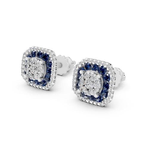 Aanika V. B. Sapphire Diamond Halo Studs Earrings0.60 Ct. T.w.