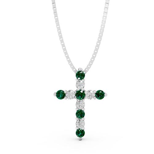 Aanika V. Emerald Diamond Cross Pendant-0.25 Ct. T.w.