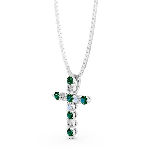 Aanika V. Emerald Diamond Cross Pendant-0.25 Ct. T.w.