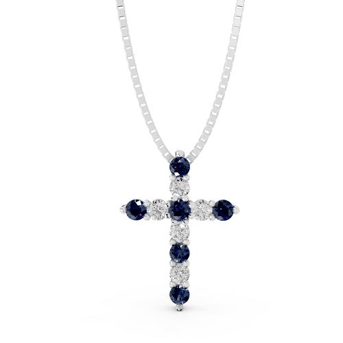 Aanika V. B. Sapphire Diamond Cross Pendant-0.25 Ct. T.w.