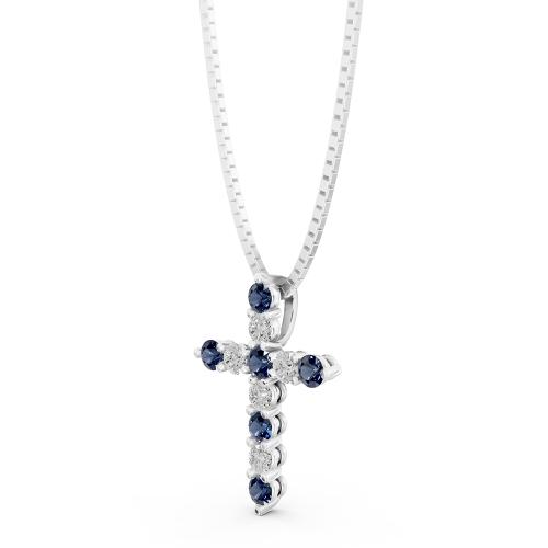 Aanika V. B. Sapphire Diamond Cross Pendant-0.25 Ct. T.w.