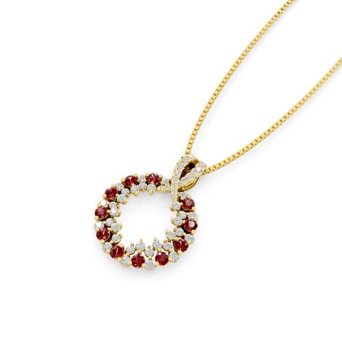 Aanika V. Ruby Diamond Circle Pendant-0.65 Ct. T.w.
