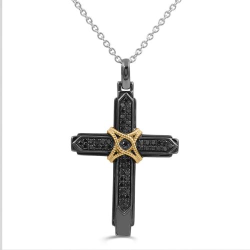 Link N Lock® Lab-grown Diamonds Black Plated Cross Pendant-0.75 Ct. T.w.