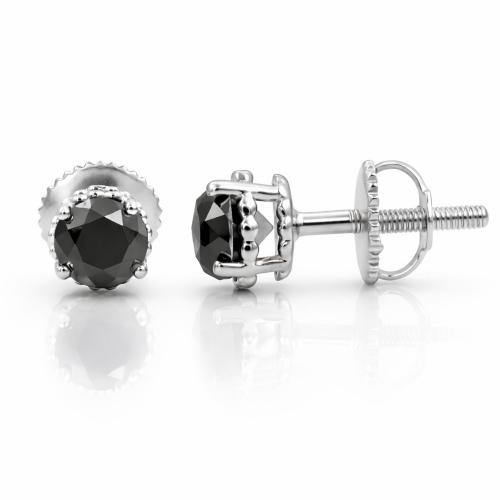 Link N Lock® Natural Treated Black Diamond Stud Earrings 1.00 Ct. T.w.