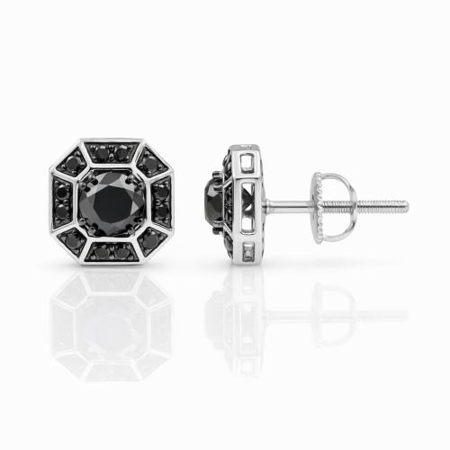 Link N Lock® Natural Treated Black Diamond Stud Earrings 1.60 Ct. T.w.